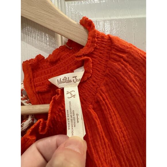 Matilda Jane Women's S Sleeveless Cotton Open Tie Back High Neck Blouse Orange - Picture 4 of 5